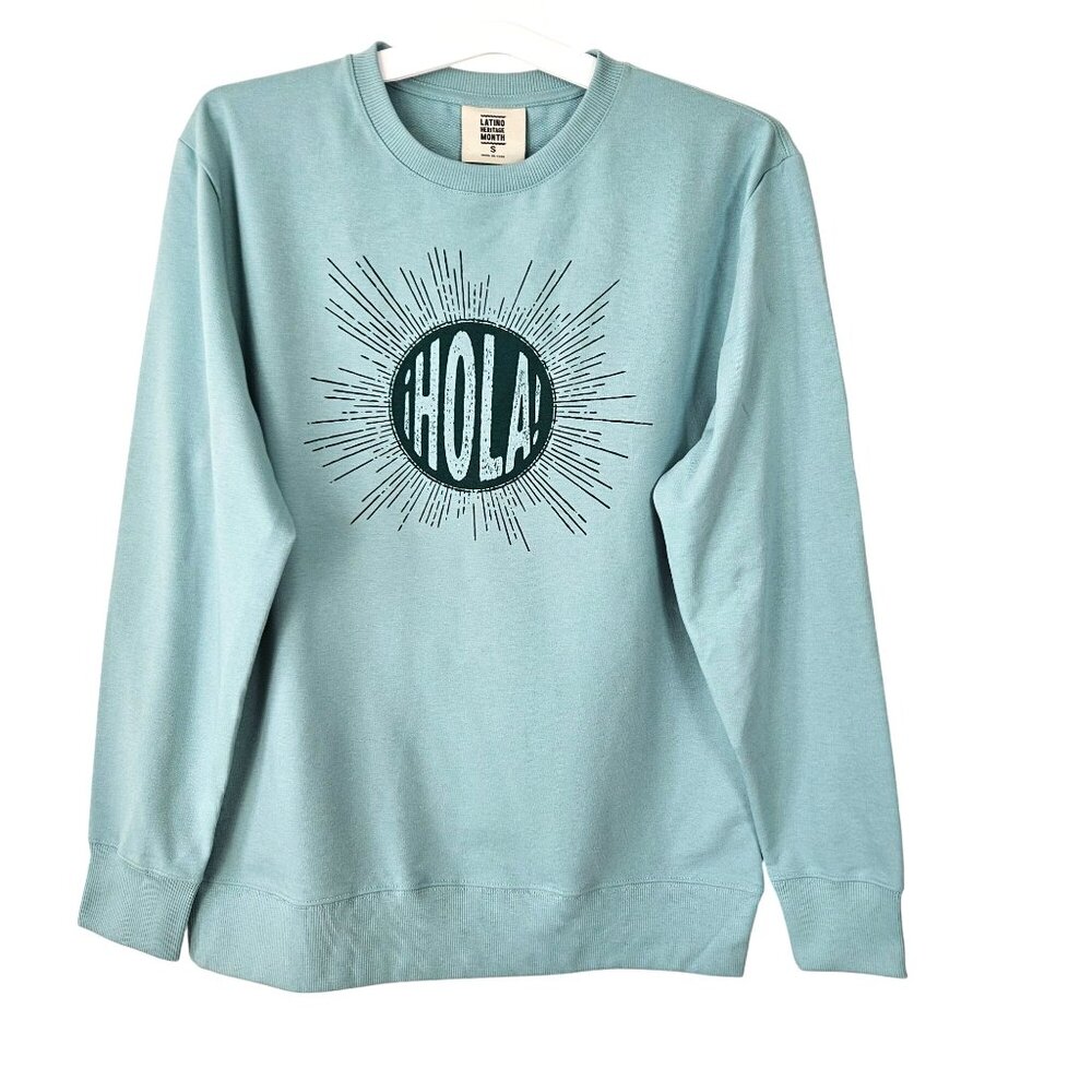 Unisex Latino Heritage Month "Hola!" Sweatshirt Size S Mint Green Casual
